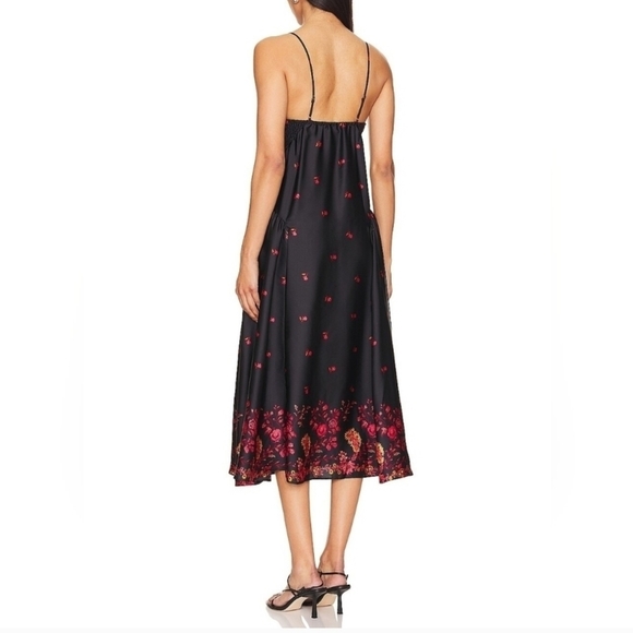 Free People On My Own Maxi Dress Sleeveless Floral Print Satin Black Combo M NWT - Picture 3 of 14